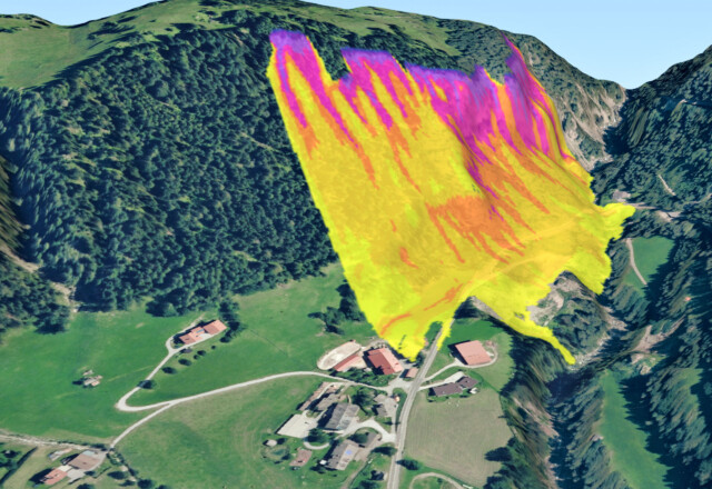 Gefahrenzonenkarte. Foto: © Geo3
Carta delle zone di pericolo elaborata – Modello3D. Foto: © Geo3 Gefahrenzonenkarte. Foto: © Geo3 Carta delle zone di pericolo elaborata – Modello3D. Foto: © Geo3