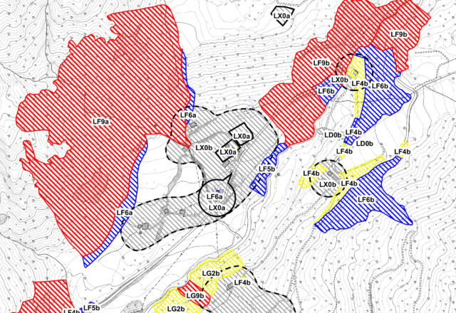 Carta delle zone di pericolo elaborata. Foto: © Geo3 Carta delle zone di pericolo elaborata. Foto: © Geo3